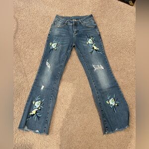 Junior QY JEANS Embroidered Wide-Leg Denim Jeans